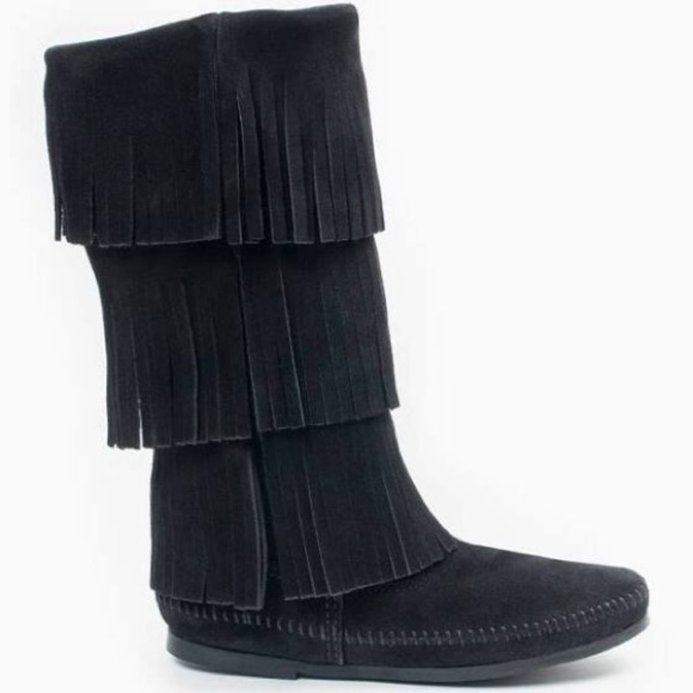 Tall Black Fringed Minnetonka Boots
